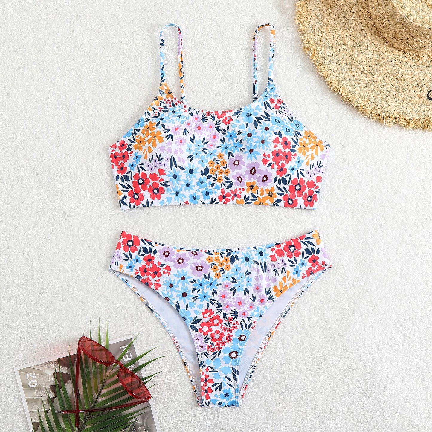 Femme Kukkaprintti Bralette Bikinisetti Luvik