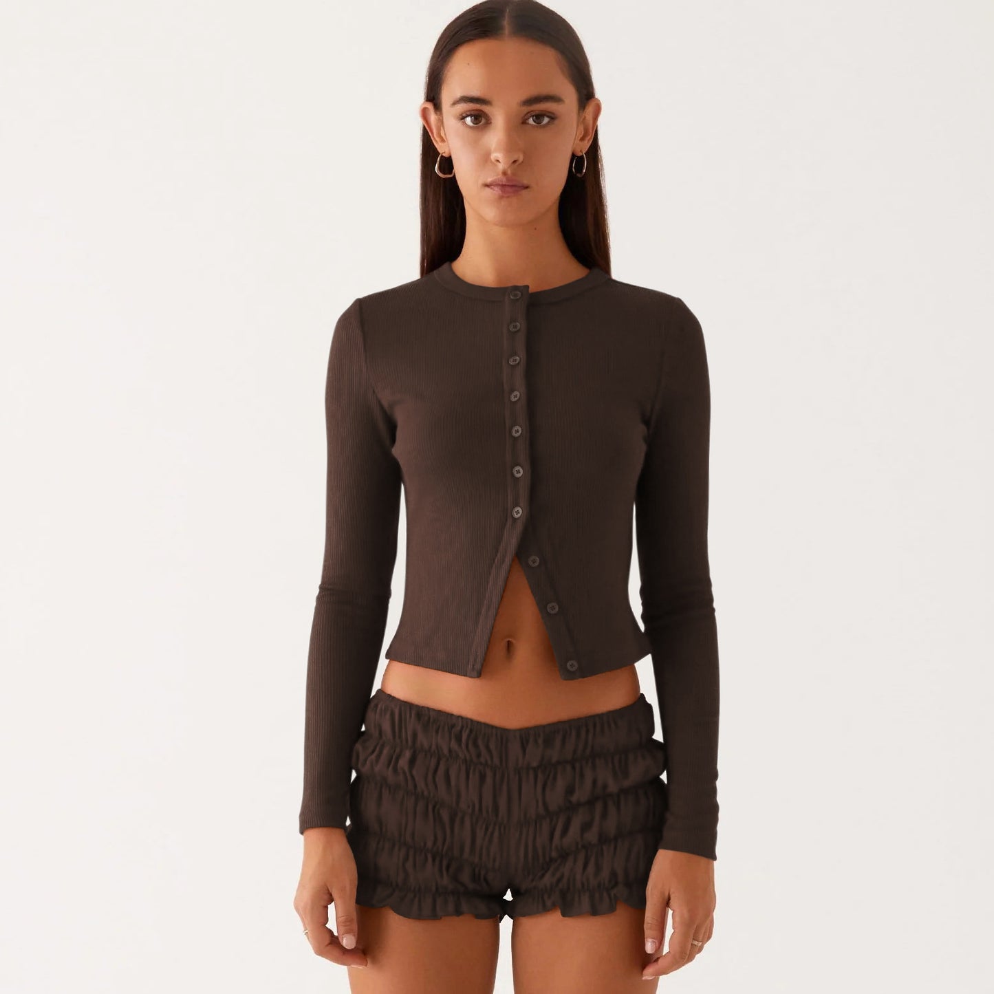Nainen Rippiraidallinen Pitkähiha Button-Up Top Luvik