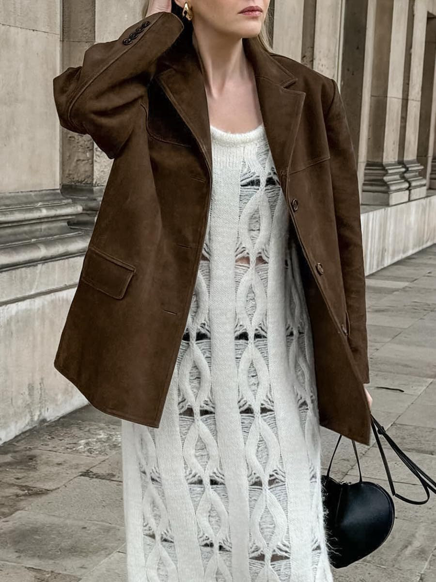 Naisten mokkanahkaoptikalla oleva blazer jacket, jossa on moderni leikkaus Luvik