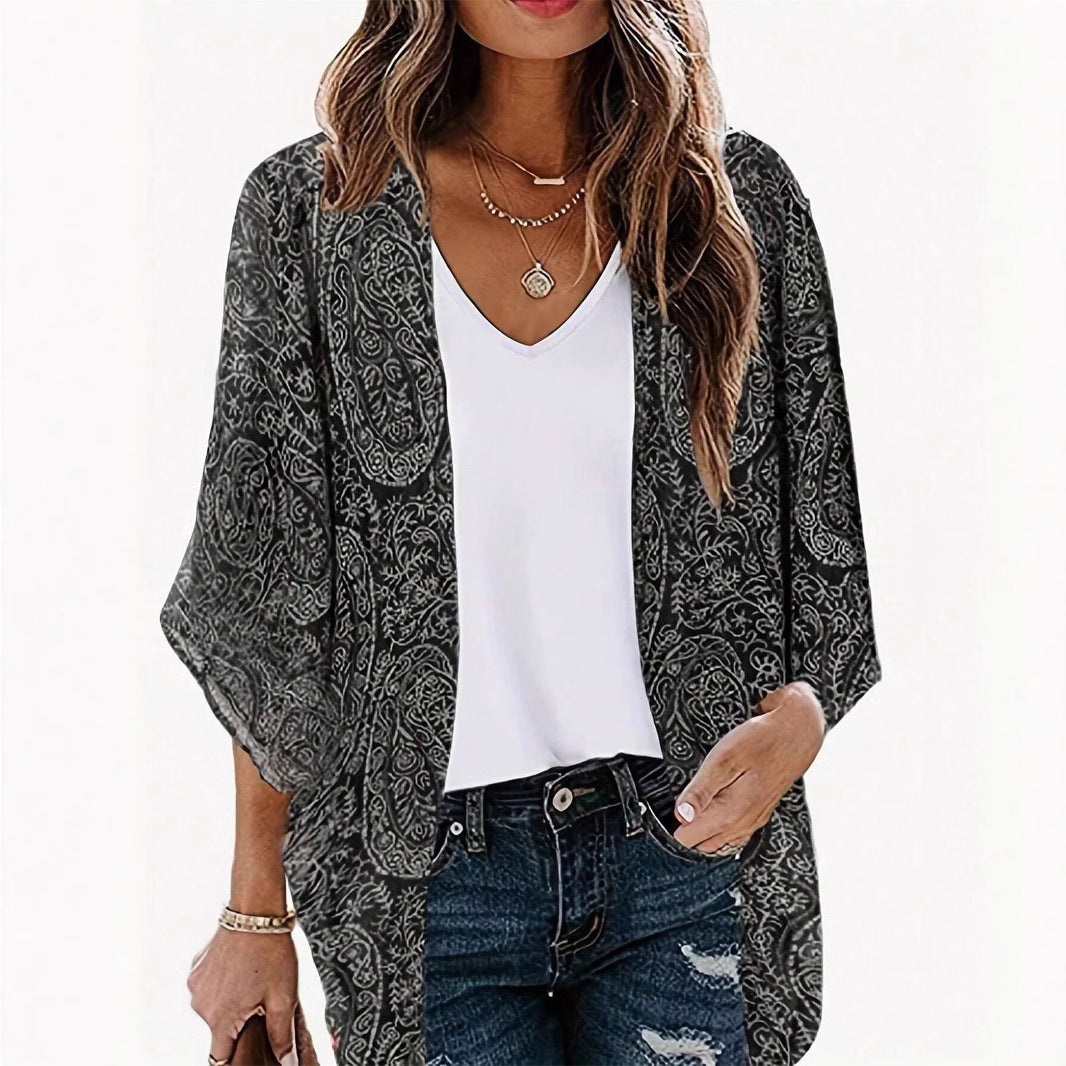 Naisten Kimono-tyylinen kardigan, jossa on herkkä paisley-kuosi ja rento leikkaus Luvik