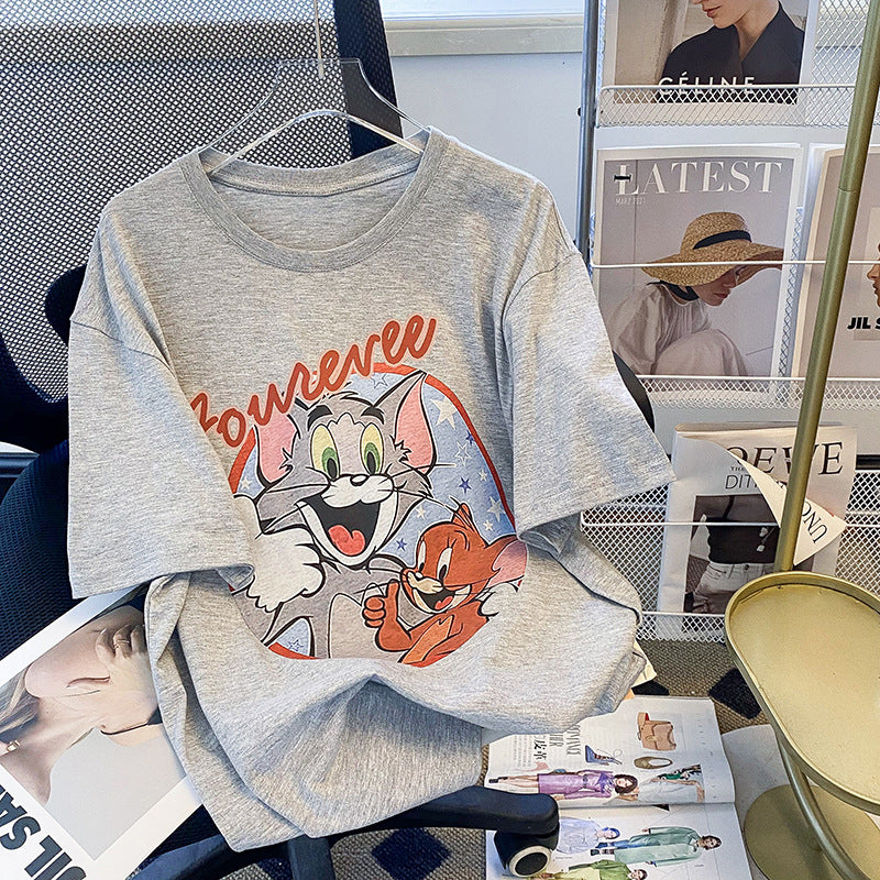 Naisten T-paita luovalla Tom ja Jerry -graafisella printillä Luvik