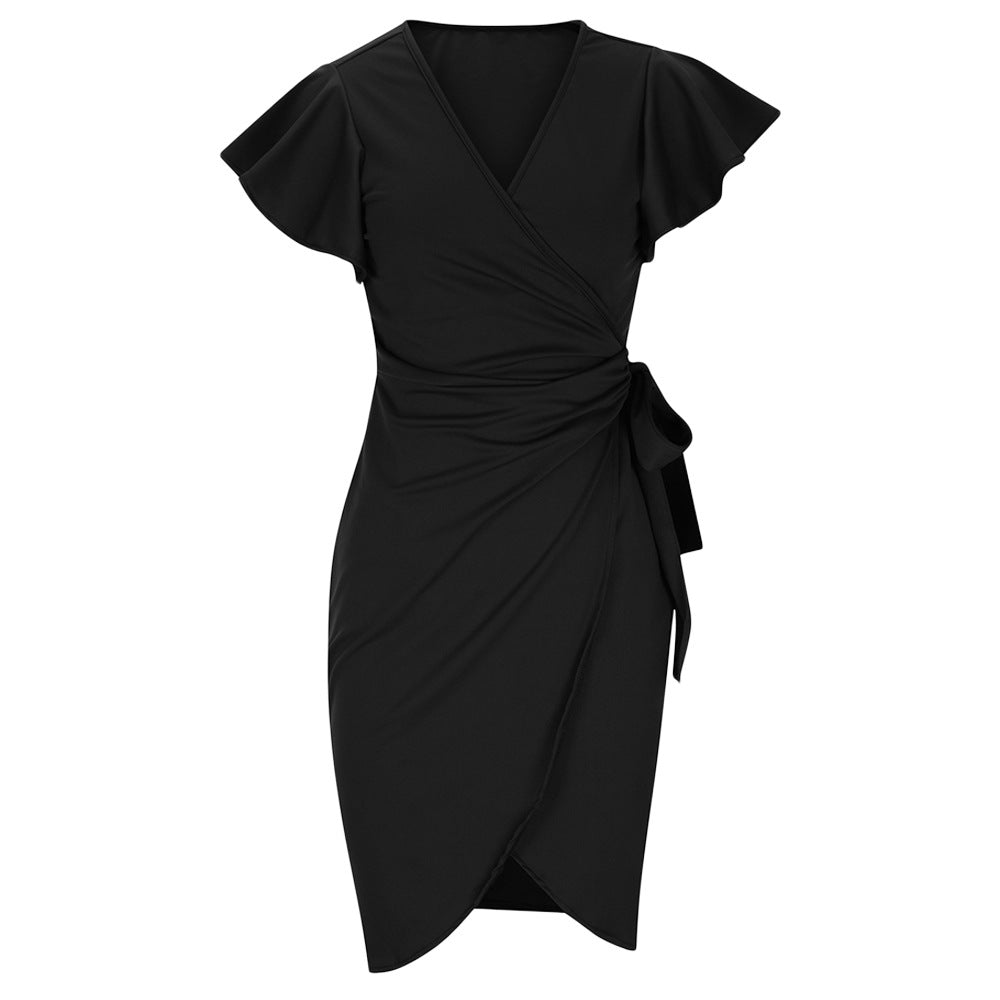Luvik | dress with v-neck, tight waist, pleats and bell-shaped hem for women
