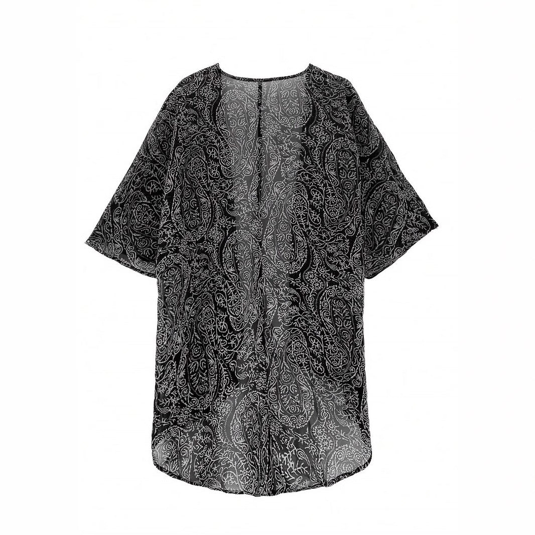 Naisten Kimono-tyylinen kardigan, jossa on herkkä paisley-kuosi ja rento leikkaus Luvik