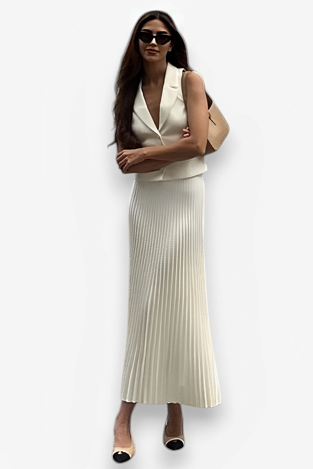Luvik | Pleated Without Sleeves Skirt Suit