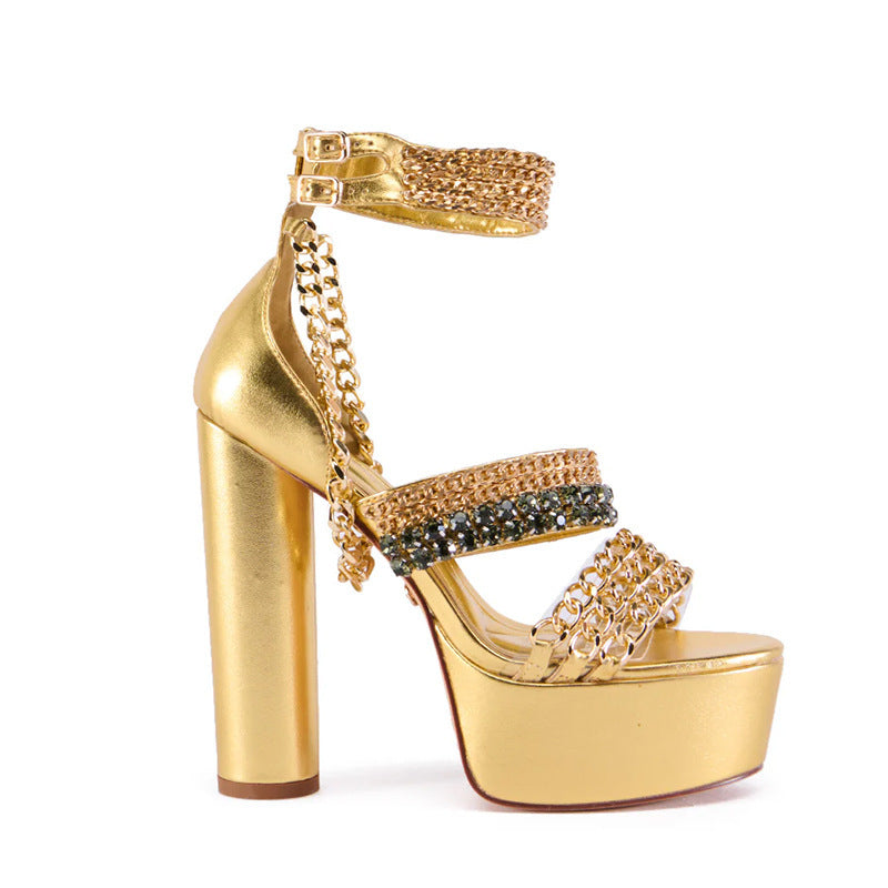 Femme High-Platform Riemchenkorot sandaalit ketju-yksityiskohdilla Luvik