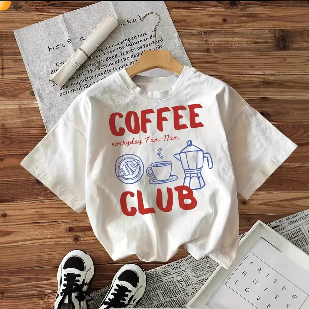 Naisten T-paita luovalla Coffee Club -suunnittelulla Luvik