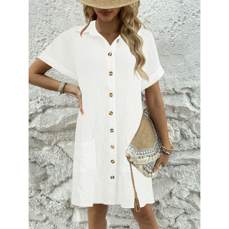 Luvik | Napkin Dress Simple Large V-neck Button Dress