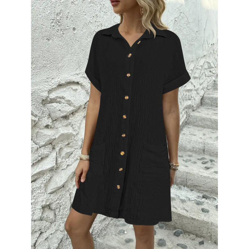 Luvik | Napkin Dress Simple Large V-neck Button Dress