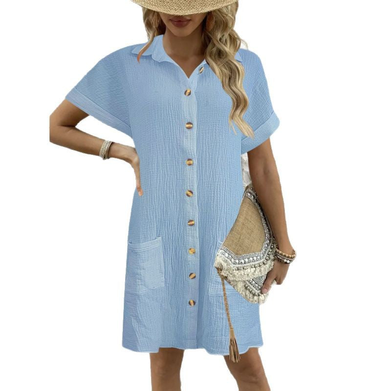 Luvik | Napkin Dress Simple Large V-neck Button Dress