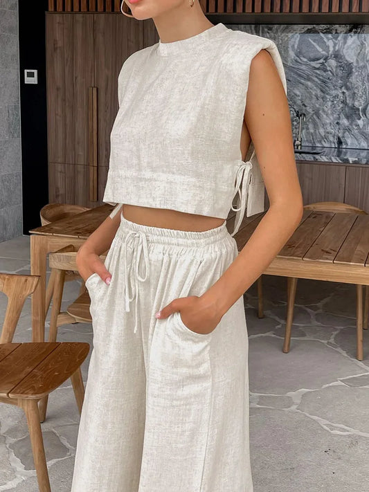 Luvik | Zweiteiliges Leinen Satz Für Damen Crop Top Und Passende Hose