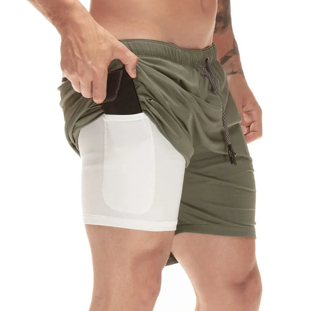 Luvik | Miesten Camo 2 in 1 Juoksushortsit Kuntosaliin & Urheiluun