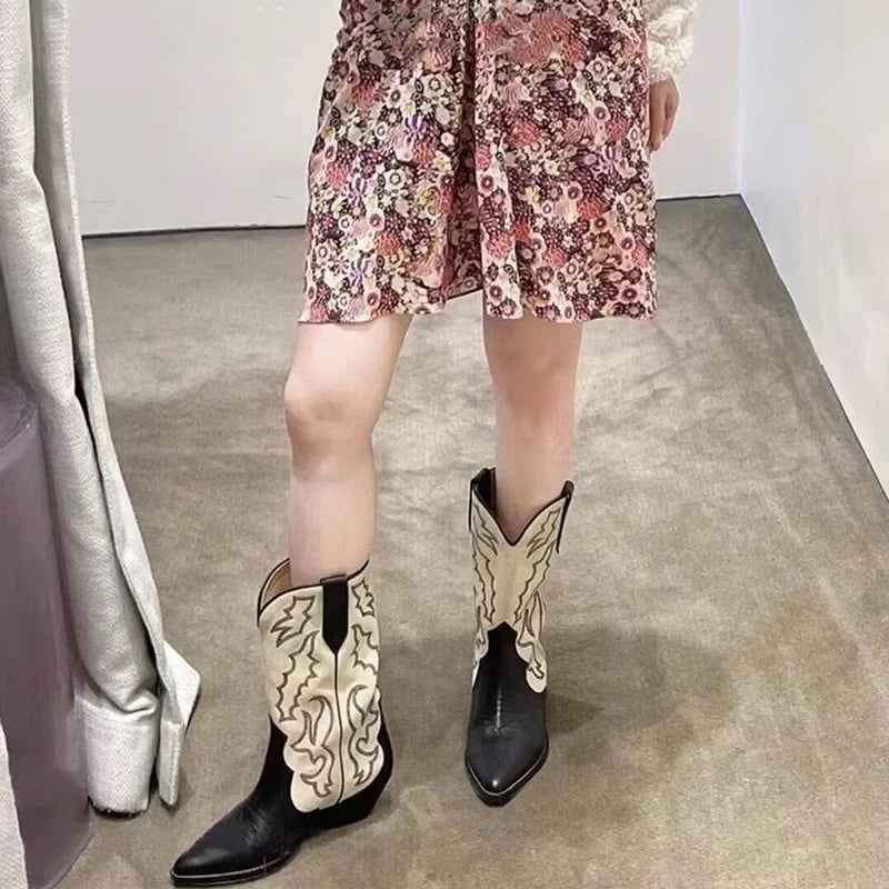Luvik | Viinikeruu Lännen tyyli Värjätty Slip on Cowboy Saappaat