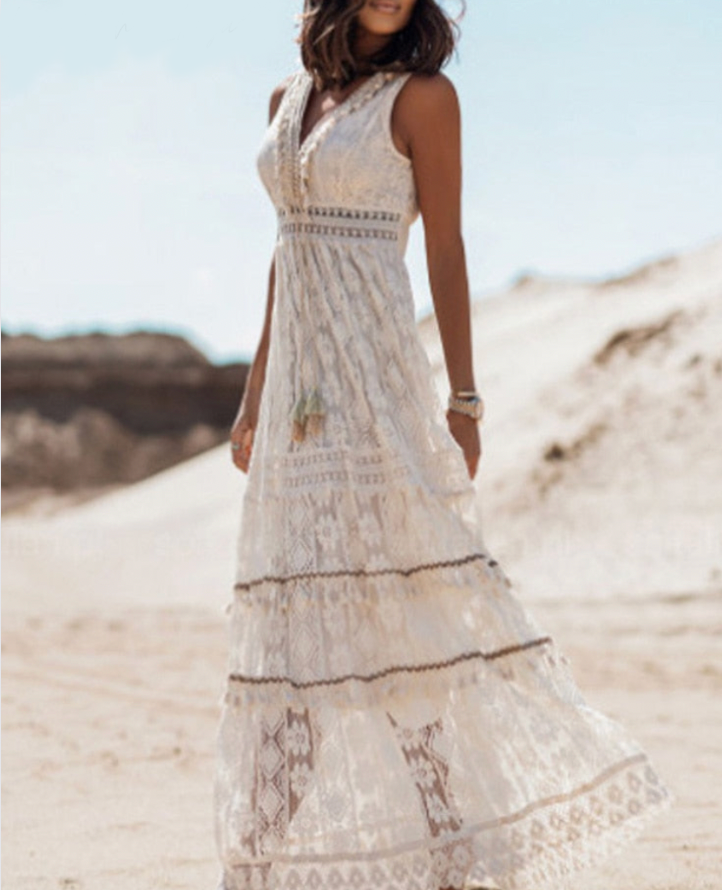 Luvik | Boho Kukallinen Maxi Mekko Puuvilla Kevyt Virtava