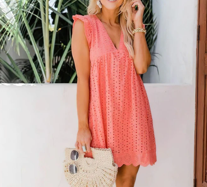 Luvik | Kesäinen Boho Eyelet Mini Mekko