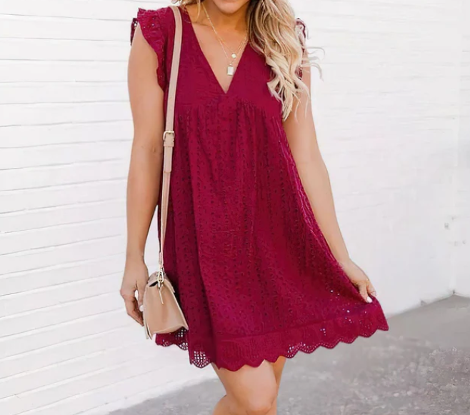 Luvik | Kesäinen Boho Eyelet Mini Mekko