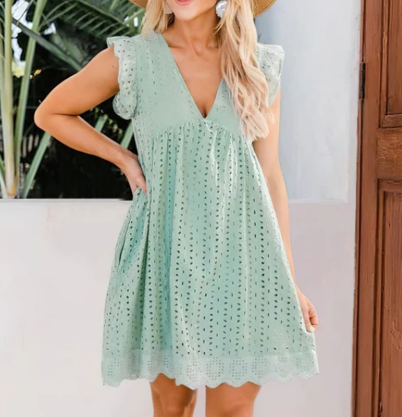 Luvik | Kesäinen Boho Eyelet Mini Mekko