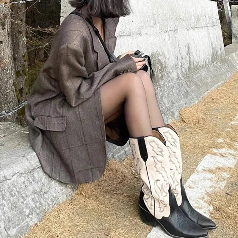 Luvik | Viinikeruu Lännen tyyli Värjätty Slip on Cowboy Saappaat
