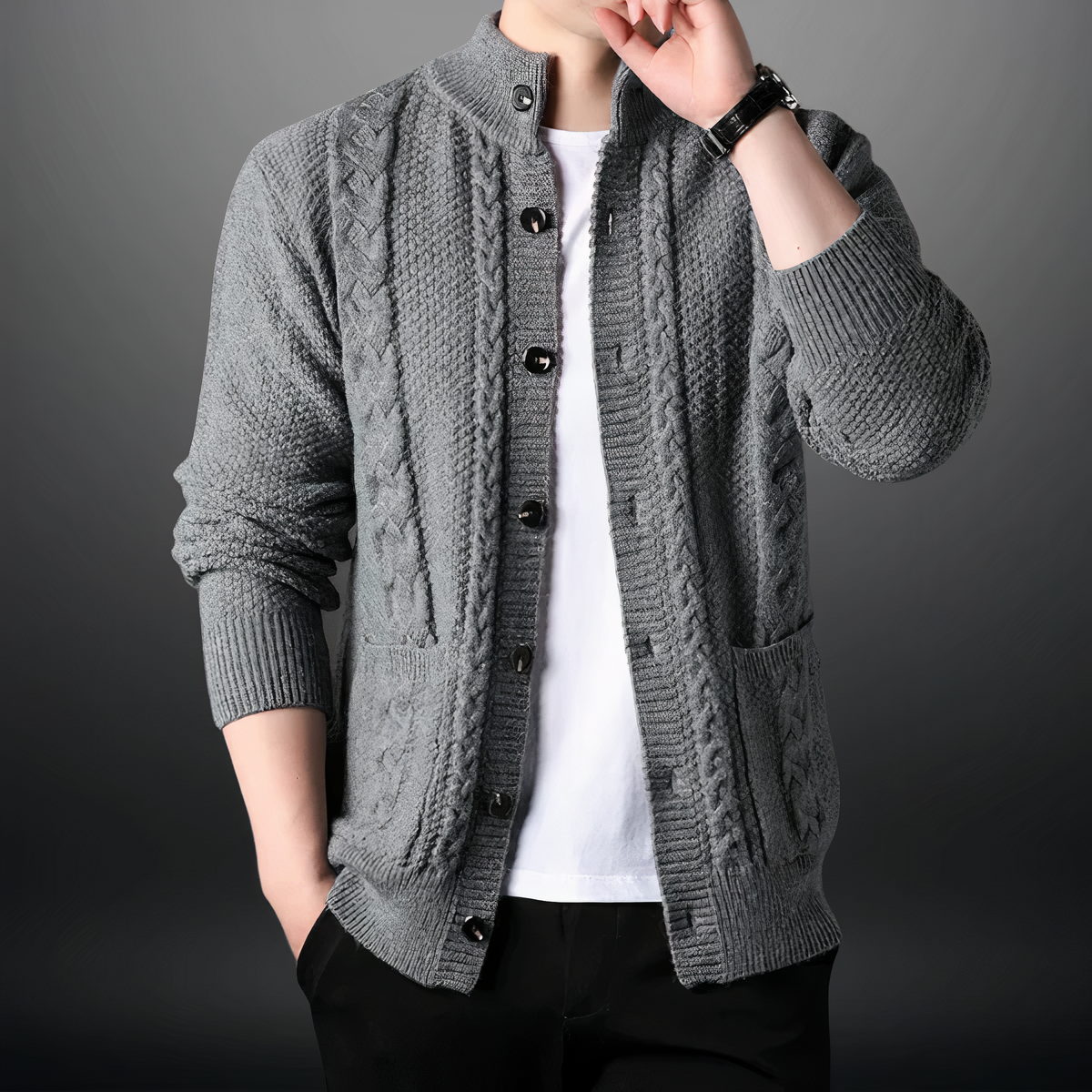 Luvik | Strickjacke Mit Zopfmuster Und Knöpfen Für Herren