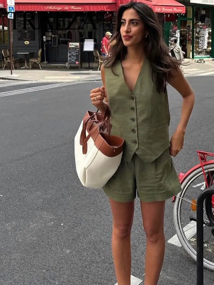 Luvik | Sleeveless blazer with V-neck and shorts