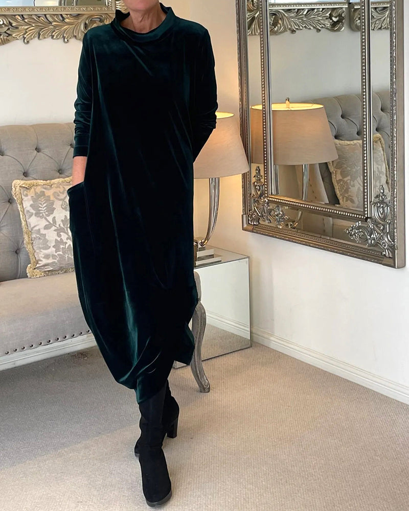 Luvik | Stilvolles Samtkleid mit Taschen