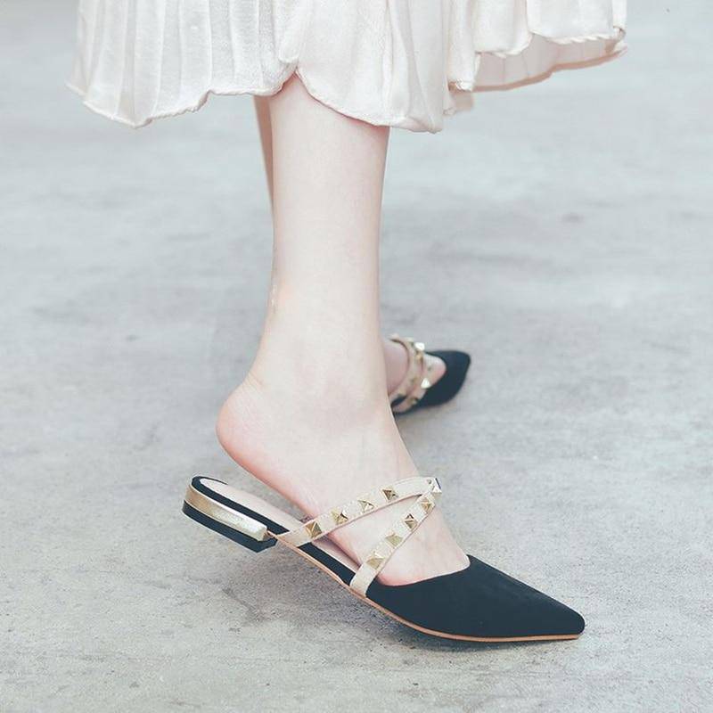 Luvik | Retro Chic Ristiin Flock Niitti Korkokenkä Naisille Mules Kengät