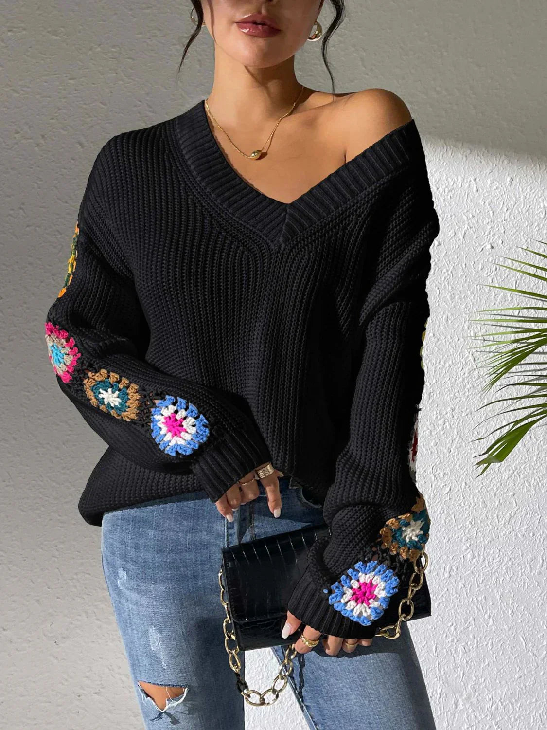 Luvik | Blumen Naisten Sweatshirt V-kaula-aukoilla Melanie