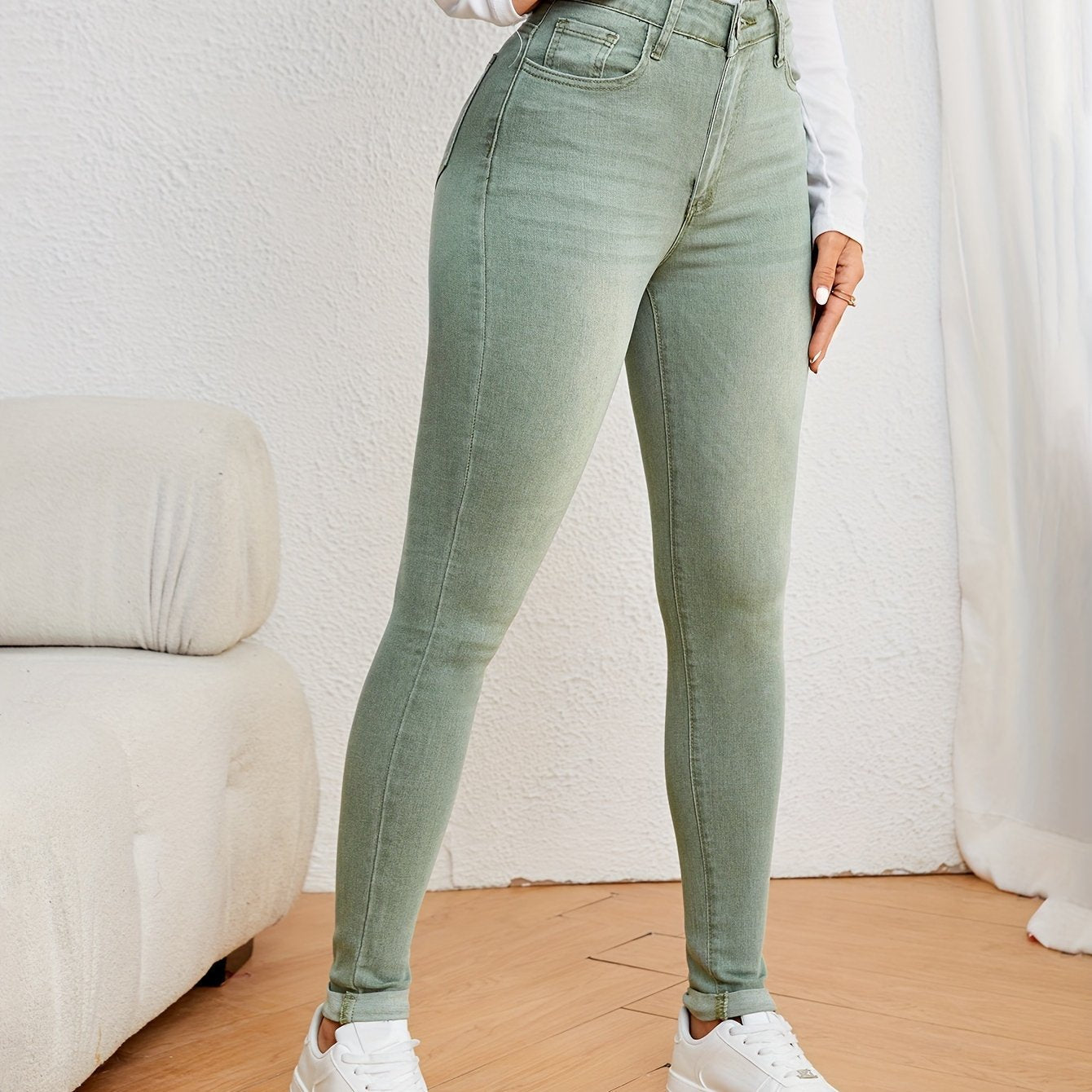 Luvik | Oliivinvihreät High Waist Slim Fit Farkut Stretch Denim