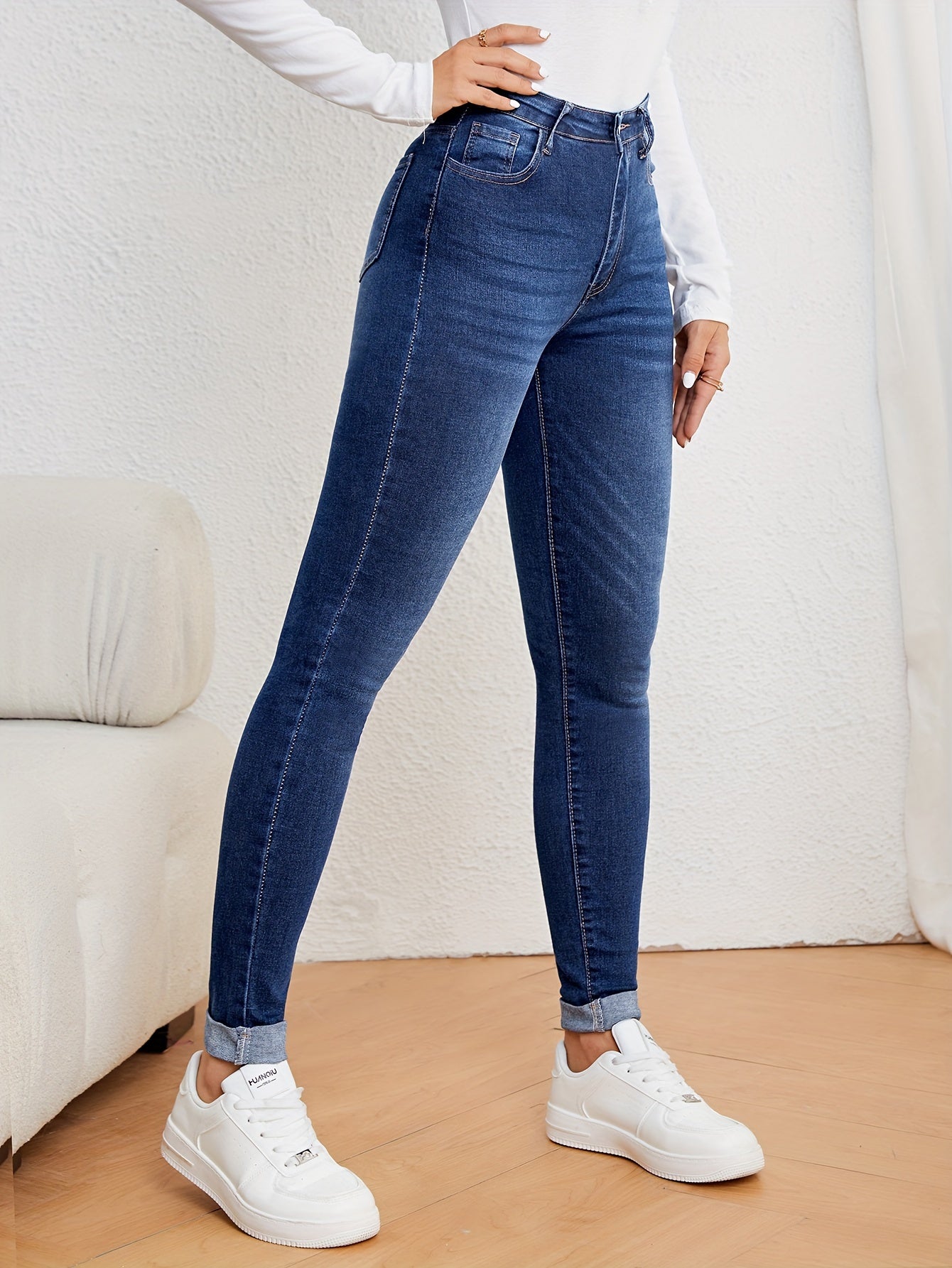 Luvik | Oliivinvihreät High Waist Slim Fit Farkut Stretch Denim