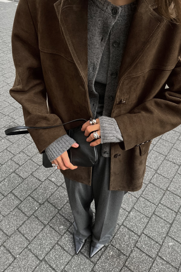 Luvik | Vintage Ylisuuri-nahkatakki Nubuck-nahka-kääntökauluksella