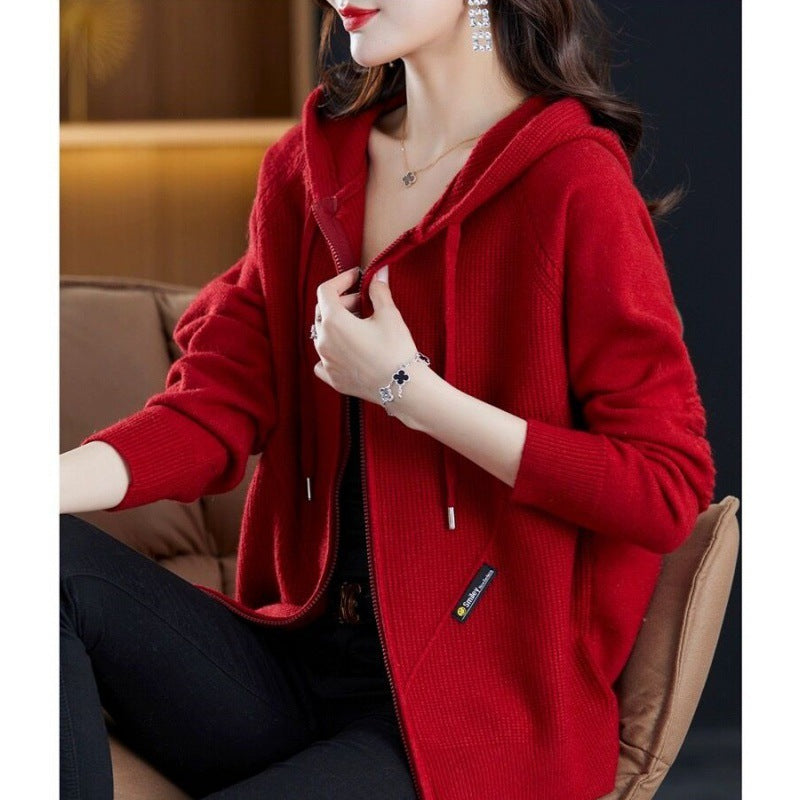 Luvik | Loose Casual Hooded Sweater Cardigan with Zipper Closure for Stylish Outer Tops