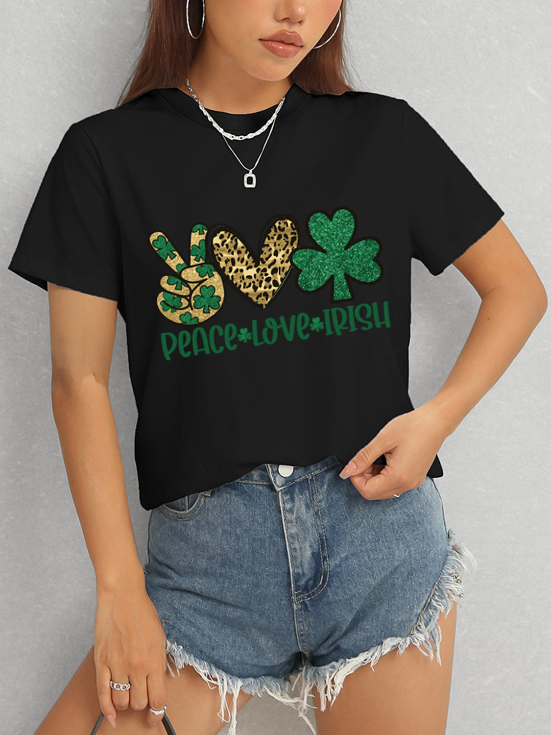 Luvik | PEACE LOVE IRISH Pyöreä kaulus Lyhythihainen T-paita