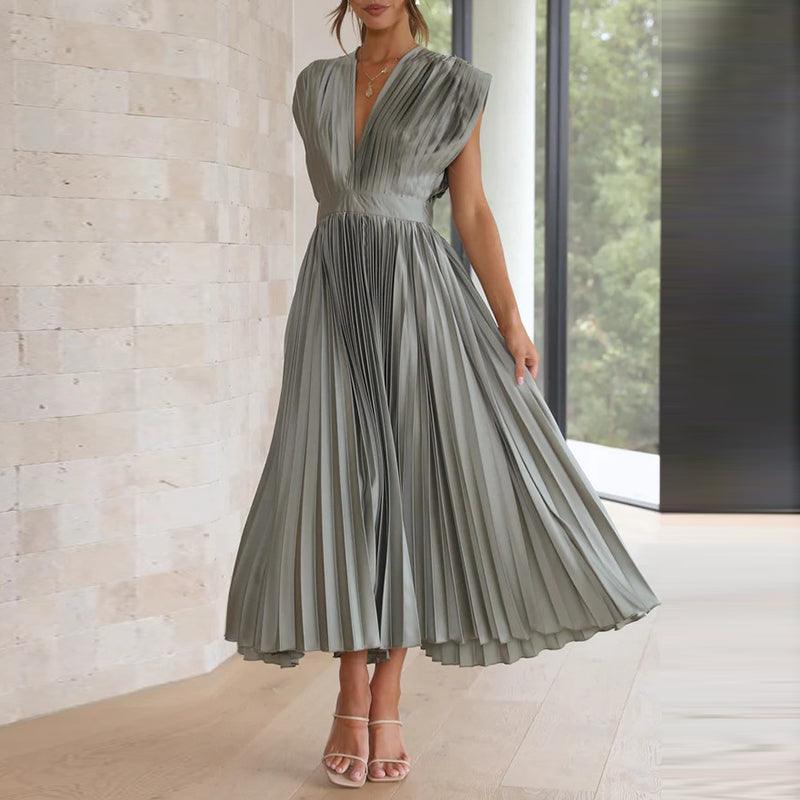 Luvik | Pleated V-neck dress for women