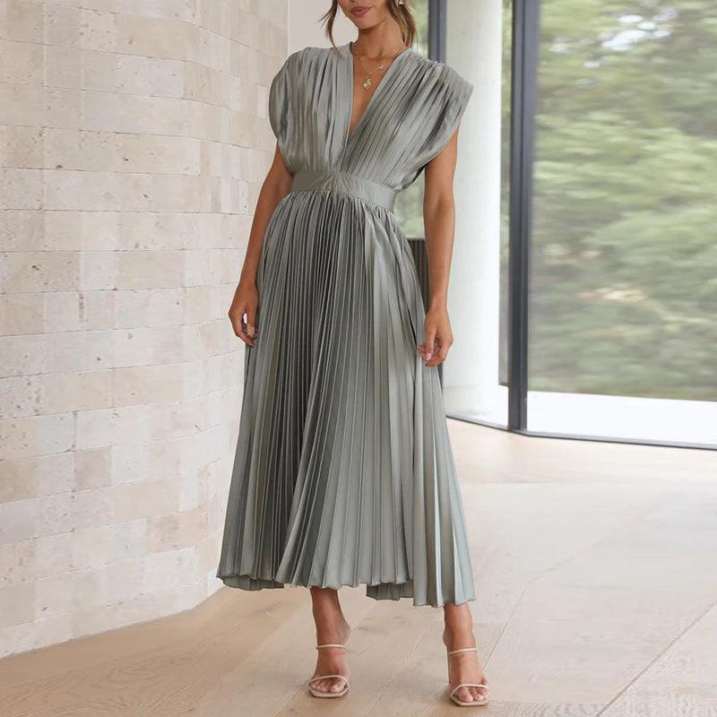 Luvik | Pleated V-neck dress for women