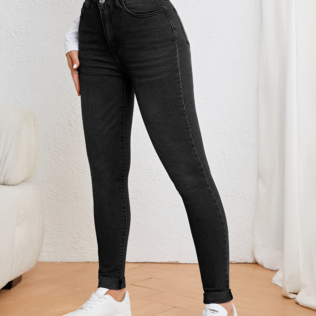 Luvik | Oliivinvihreät High Waist Slim Fit Farkut Stretch Denim