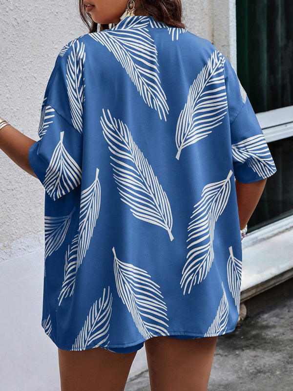Luvik | Moottoripyöräystävällinen painettu rento lomatyyli Cardigan Shorts Puku