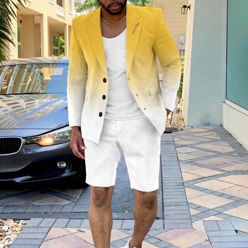 Luvik | Gradient Blazer & Shorts Set Sopiva istuvuus Yksirivinen blazer Käänteinen kaulus Kolme nappisuljenta Sopivat shortsit