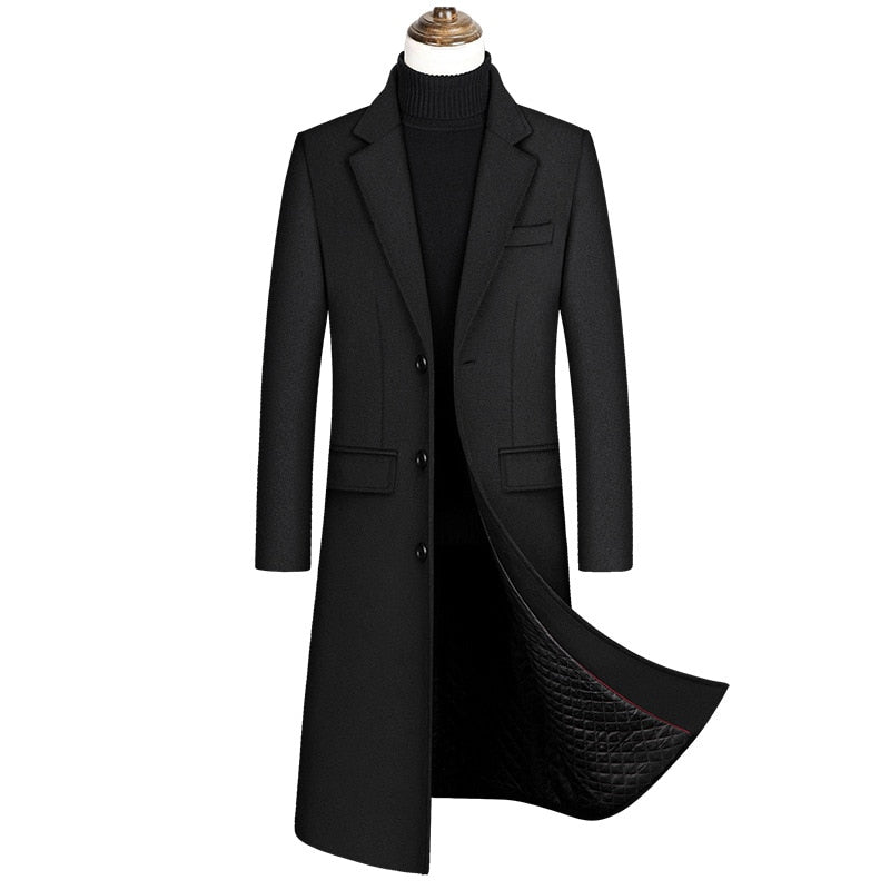 Luvik | Pitkä Slim Fit Takki Miehille Elegantti Villatakki