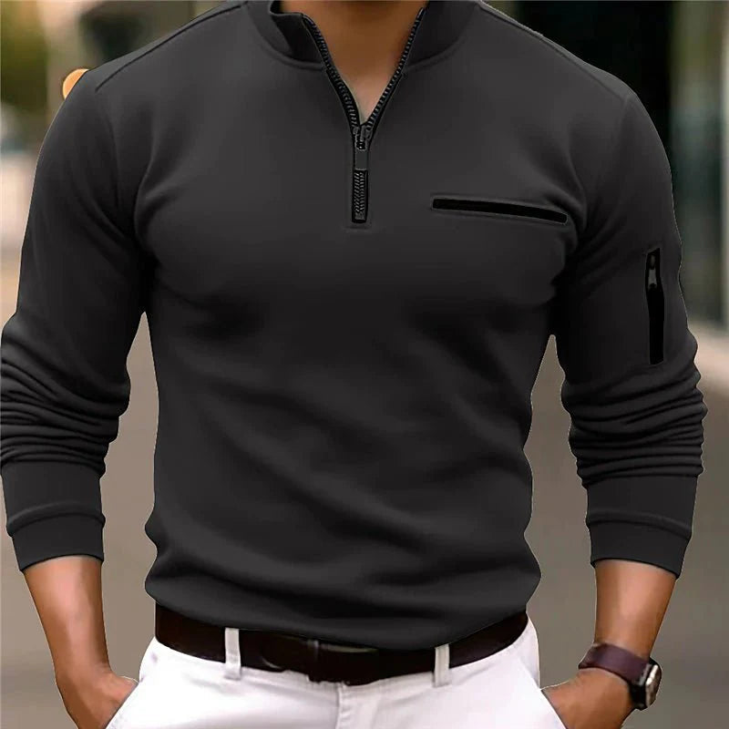 Luvik | Herrenpullover Mit Halbem Reißverschluss Und Langen Ärmeln